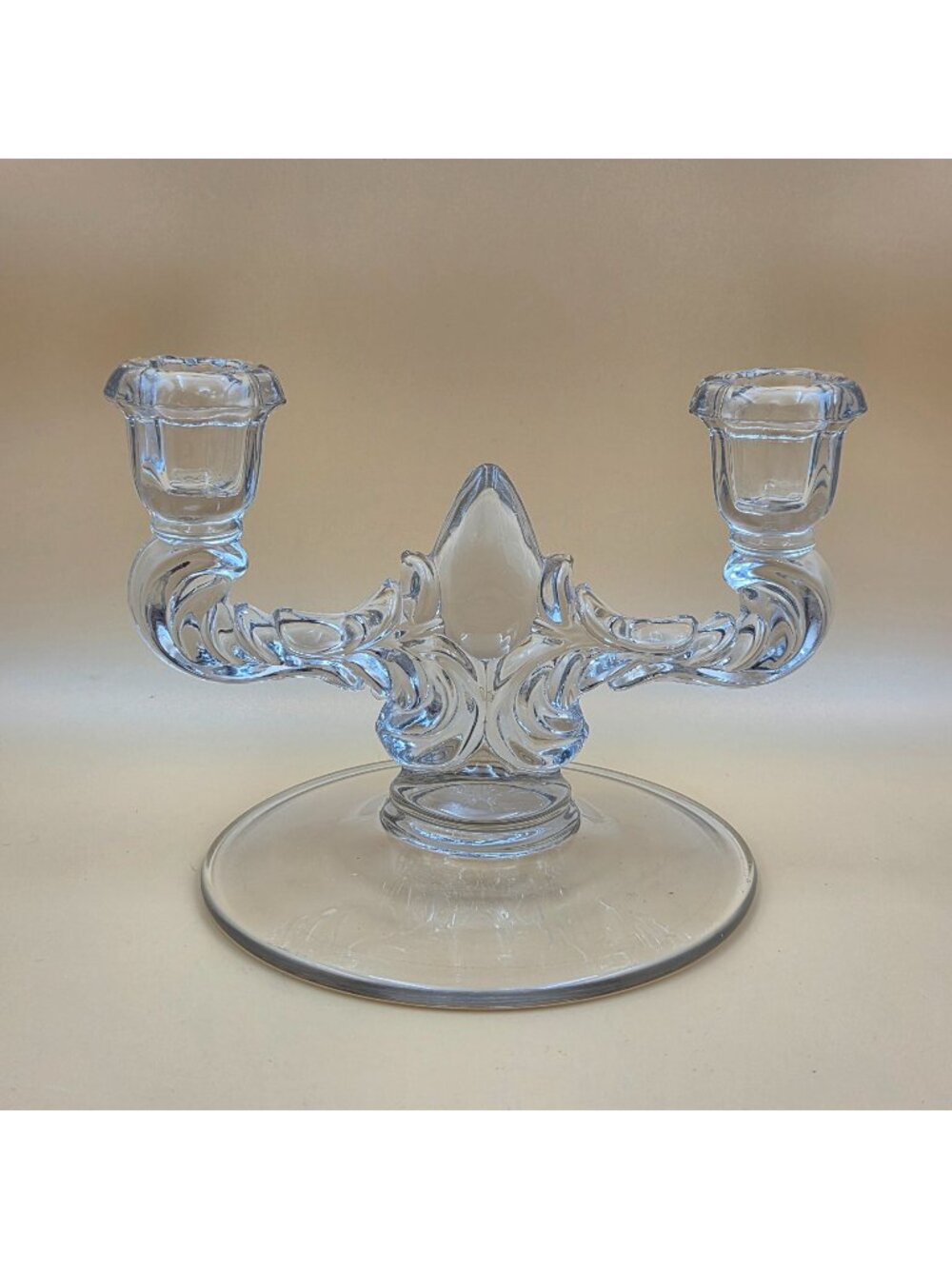 New Martinsville Janice Clear Glass Double Light Candlestick Candle Holder